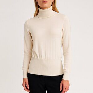 Bogner Cream Wool Blend Turtleneck Long Sleeve Sweater Neutral Minimalist S